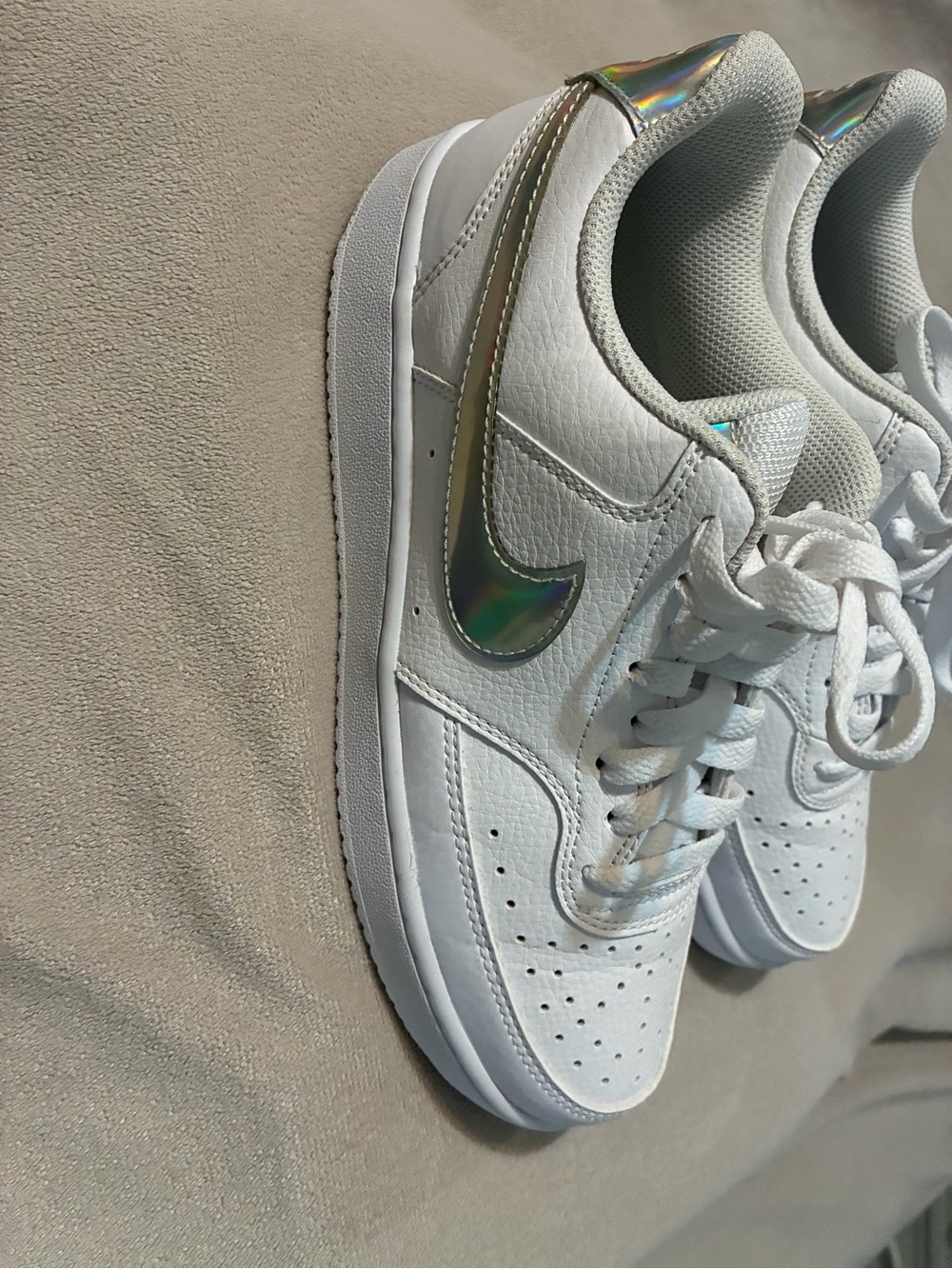 Nike White Women's Sneakers with Iridescent Swoosh